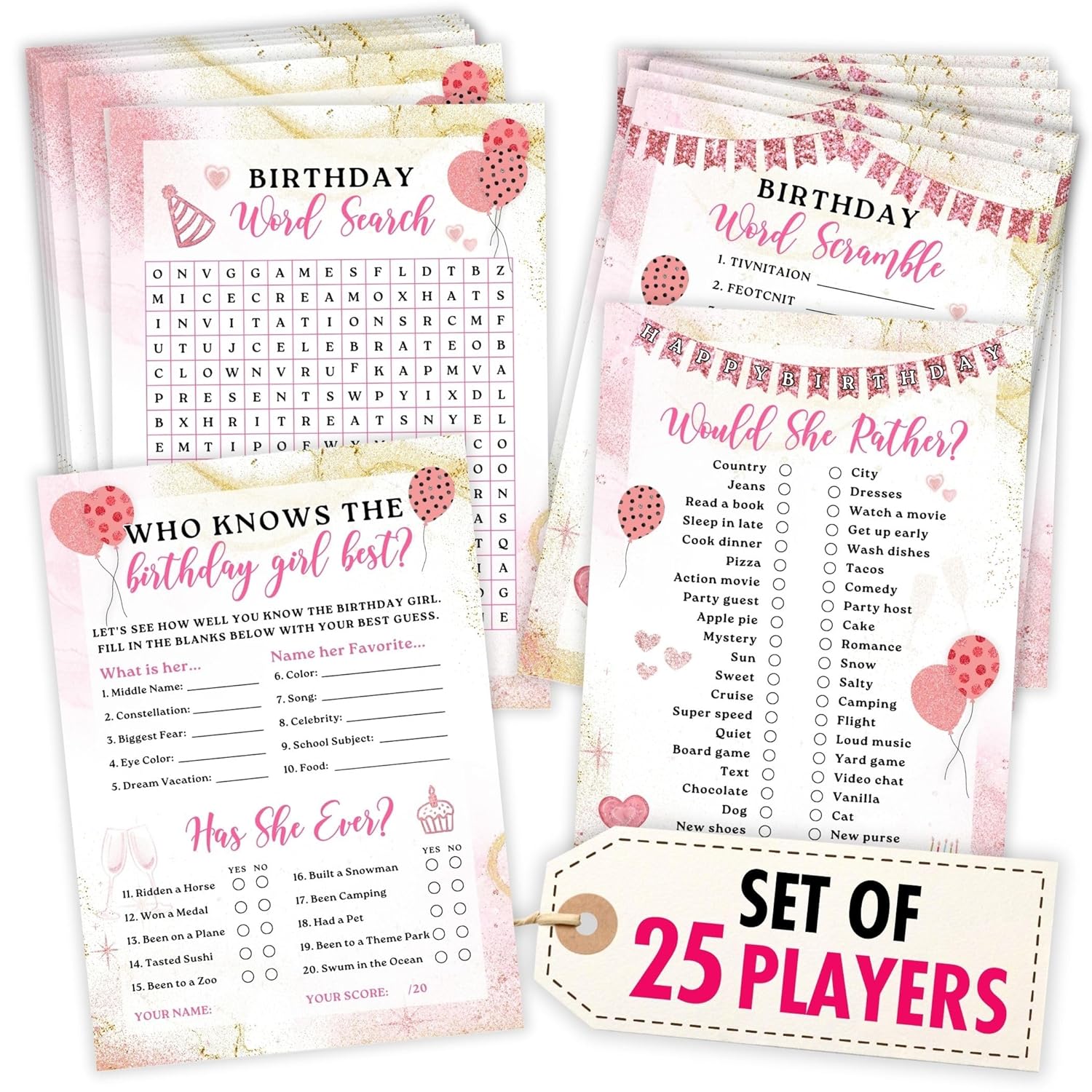 Who Knows The Birthday Girl Best Game - Teen Girl Birthday Party Games For 25 Guests, Birthday Word Scramble Sleepover Party Supplies For Girls, Fun Birthday Activities For Teens Party Decor