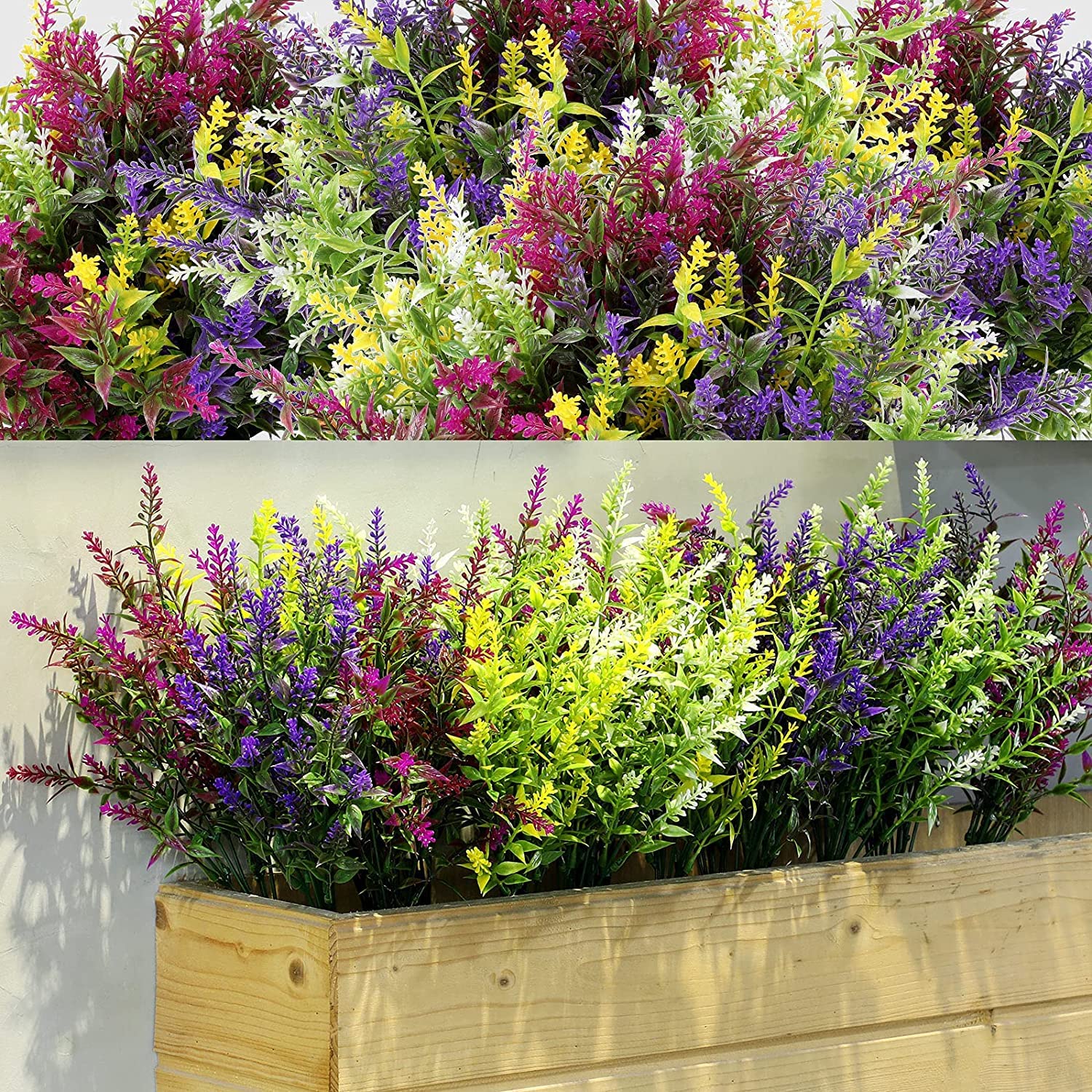 12 Bundles Outdoor Artificial Flowers Lavender Flowers Uv Resistant Plants Fake Bushes Faux Greenery Plants For Table Centerpiece Home Planter Garden Patio Front Porch Yard Decor(Mixed)