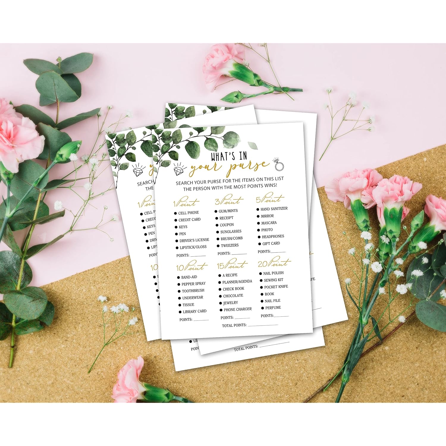 Bridal Shower Games - Greenery Engagement Party Game Cards For Wedding, Bachelorette Party - Bridal Shower Decorations, 30 Cards(011)