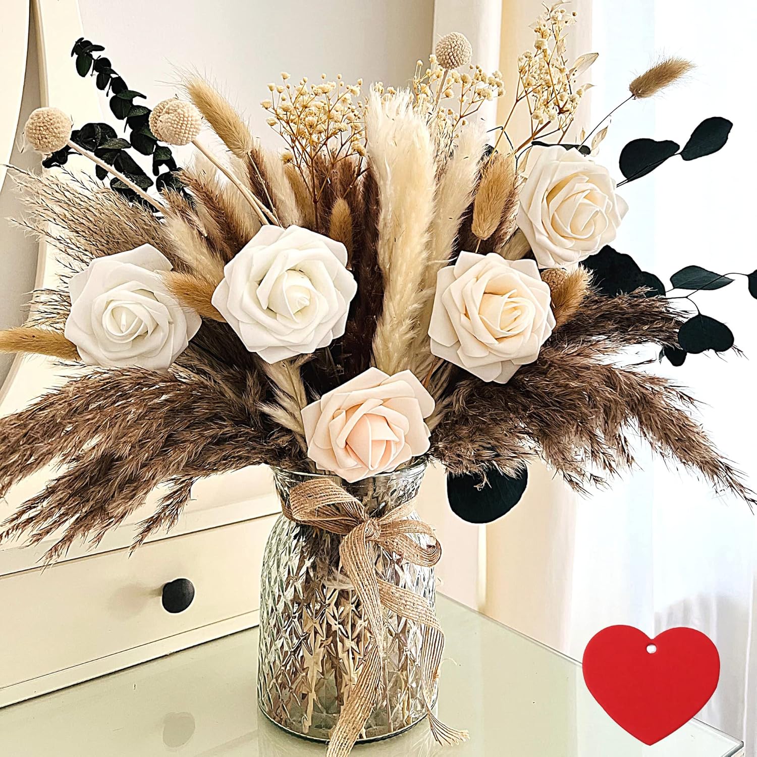 100Pcs Artificial Flowers Arrangement With Vase Included, Dining Table Centerpiece Decorations, Fake Flowers In Vase, Dried Pampas Grass Floral Centerpieces, Coffee Table Decor, Centro De Mesa