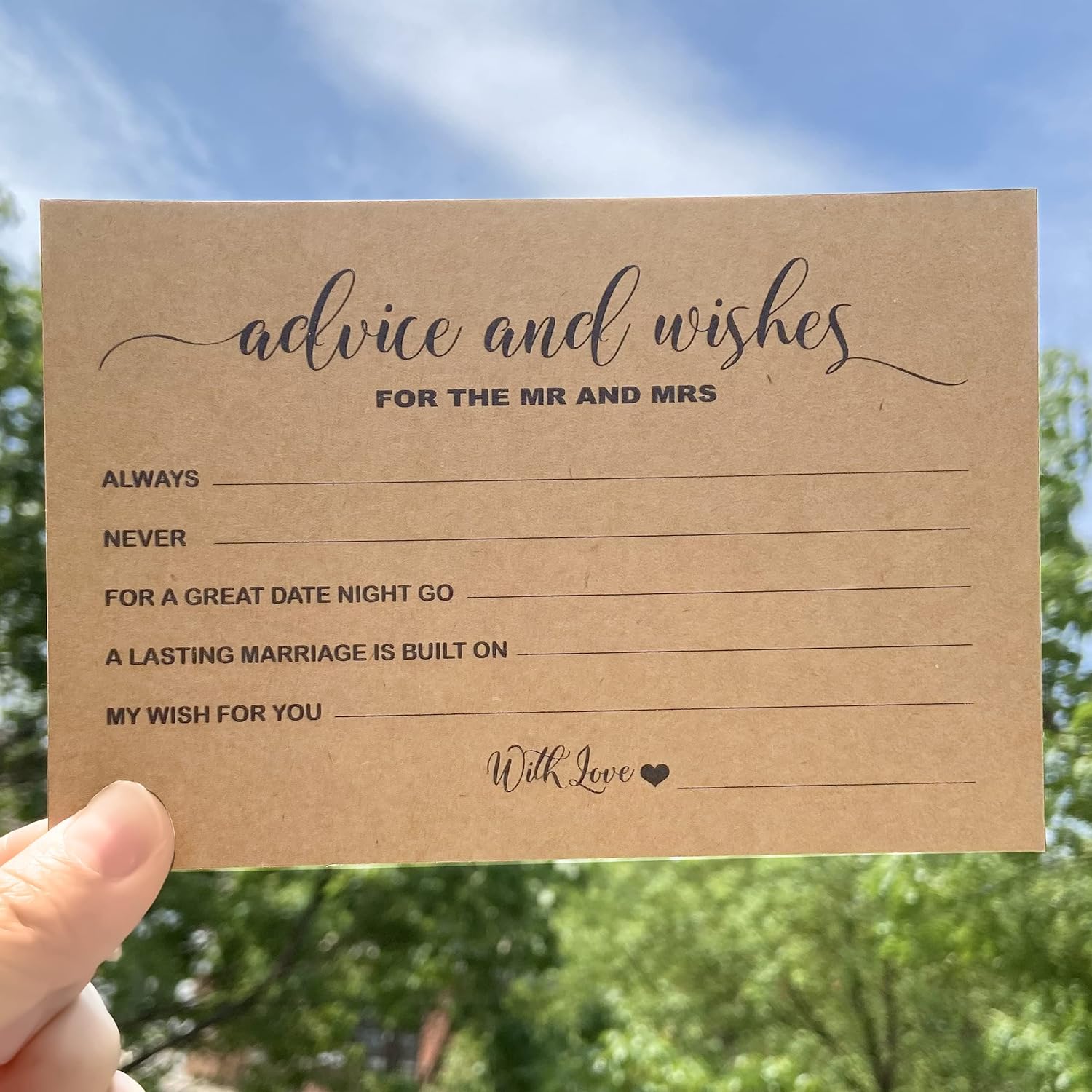 Wedding Advice And Well Wishes Cards For The Mr And Mrs Bride And Groom Newlyweds Bridal Shower Games Note Marriage Advice Pack Of 50 Kraft Rustic