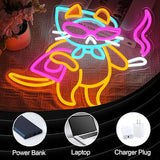 Lady Cat Neon Sign USB Dimmable LED Wall Light Cool Glasses Kitty Decor for Bedroom Bar Pet Shop