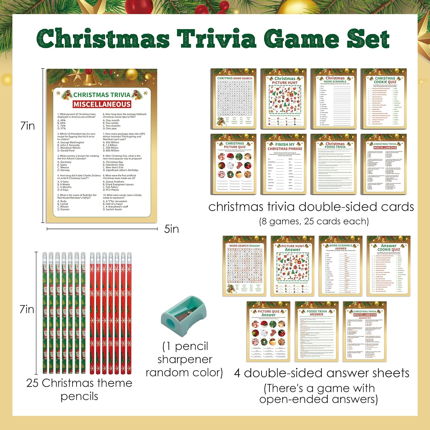 Fun Christmas Party Games Set, Pack 8 Different Christmas Games, Christmas Party Games For Family, Family Activities Game, Supplies For Xmas Party (Sdzhg04)