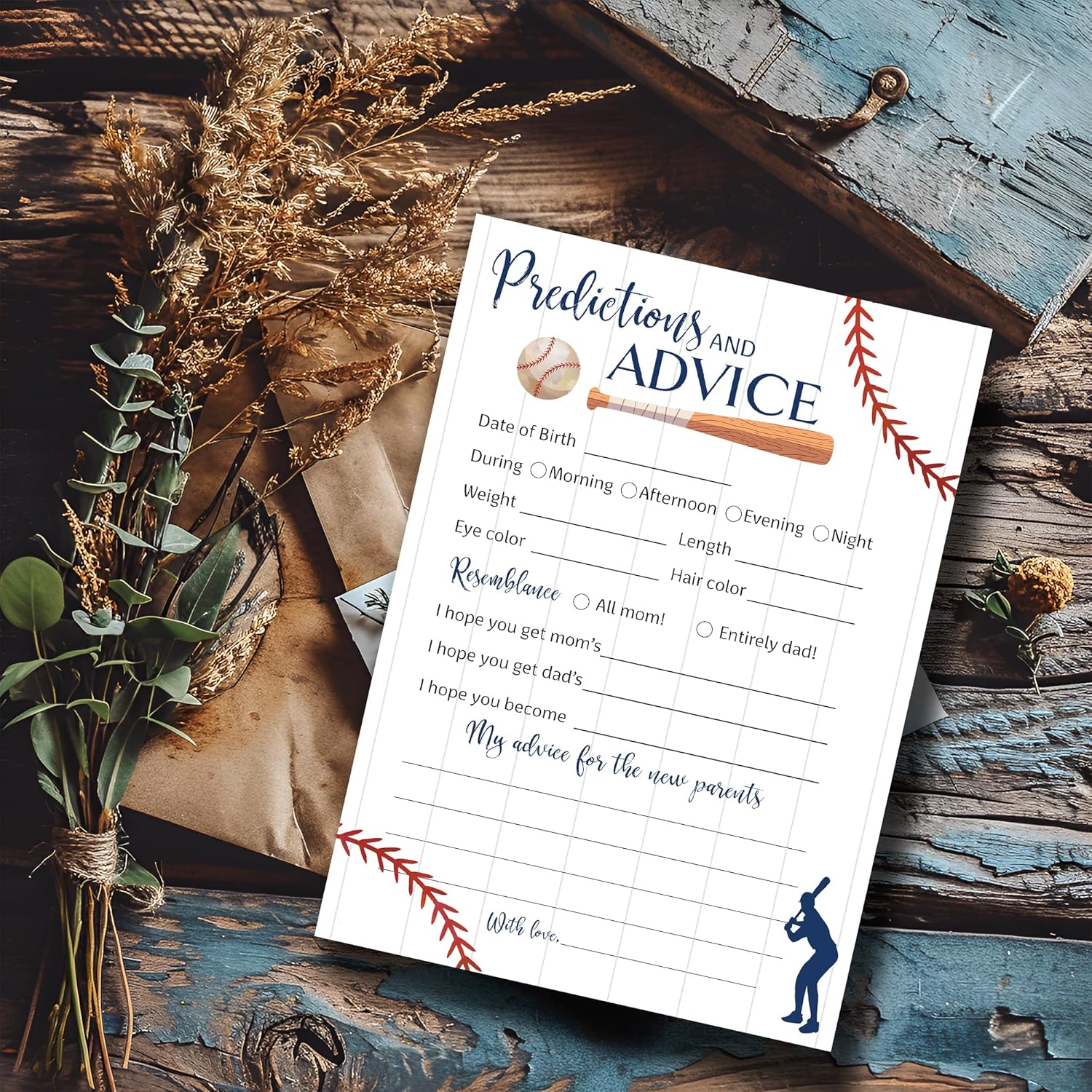 Baseball Prediction And Advice Cards - Pack Of 25 - Sports Navy Blue Boy Baby Shower Games, Wishes For New Parents Mom & Dad To Be Mommy & Daddy Message Little Slugger Shower Activity G900-Pdav