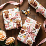 Highland Cow Wrapping Paper Roll - Mini Roll - 17 Inch X 16.5 Feet - Highland Cow And Floral Wrapping Paper For Birthday, Baby Shower, Wedding