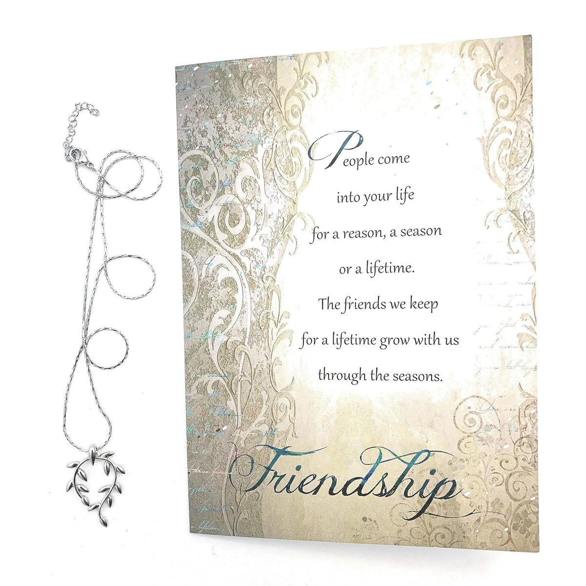 - Heartfelt Sentimental Friendship Greeting Card For Women And Leaf Necklace Gift Set - True Friends Grow Together - A Reason Season Friend - Bestie Bff Woman - Platinum Vine