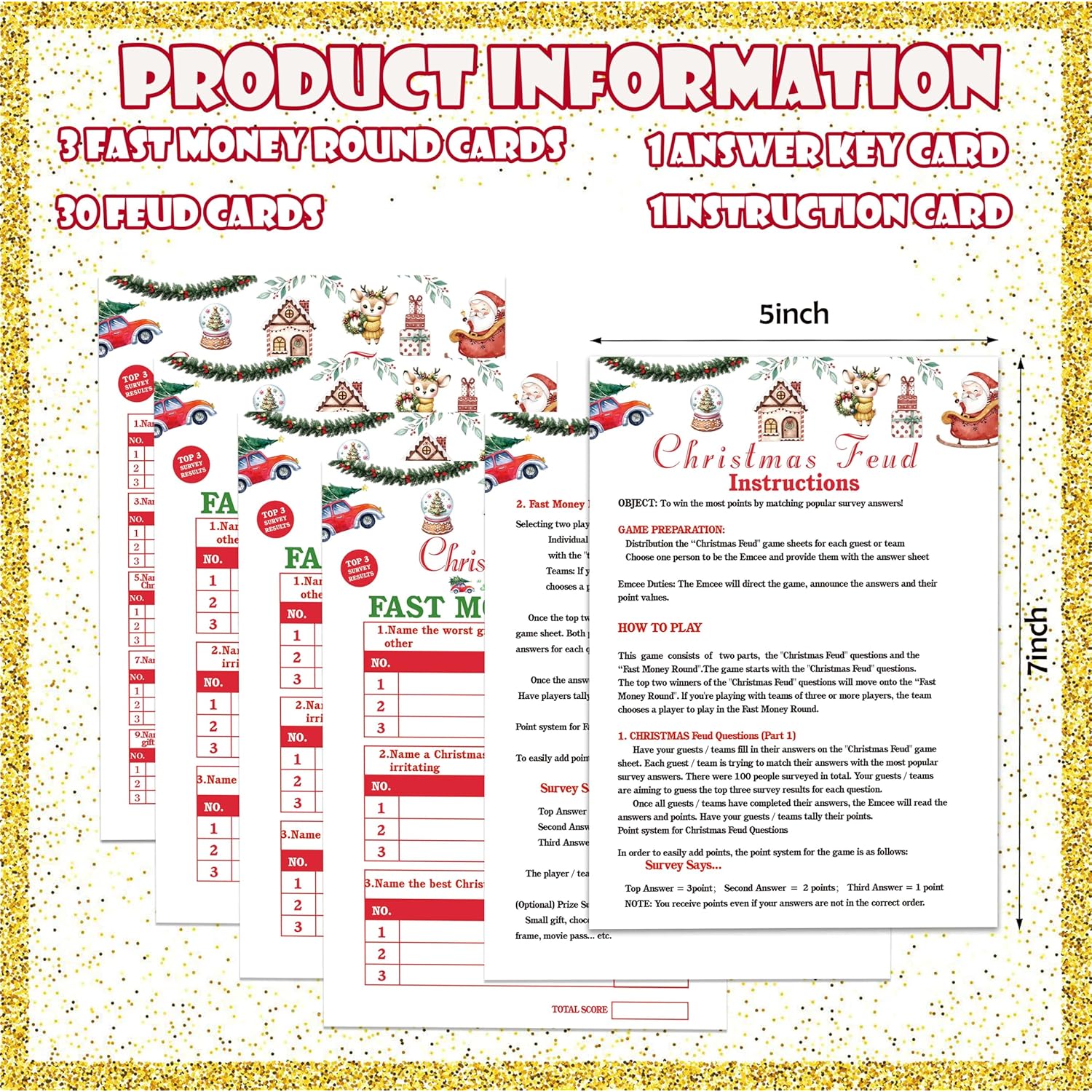 Christmas Friendly Feud Game, Christmas Trivia Quiz, Family Feud Baby Shower Game, Christmas Party Game For Family Activity Favors-30 Christmas Feud Cards & 3 Fast Money Round Cards-05
