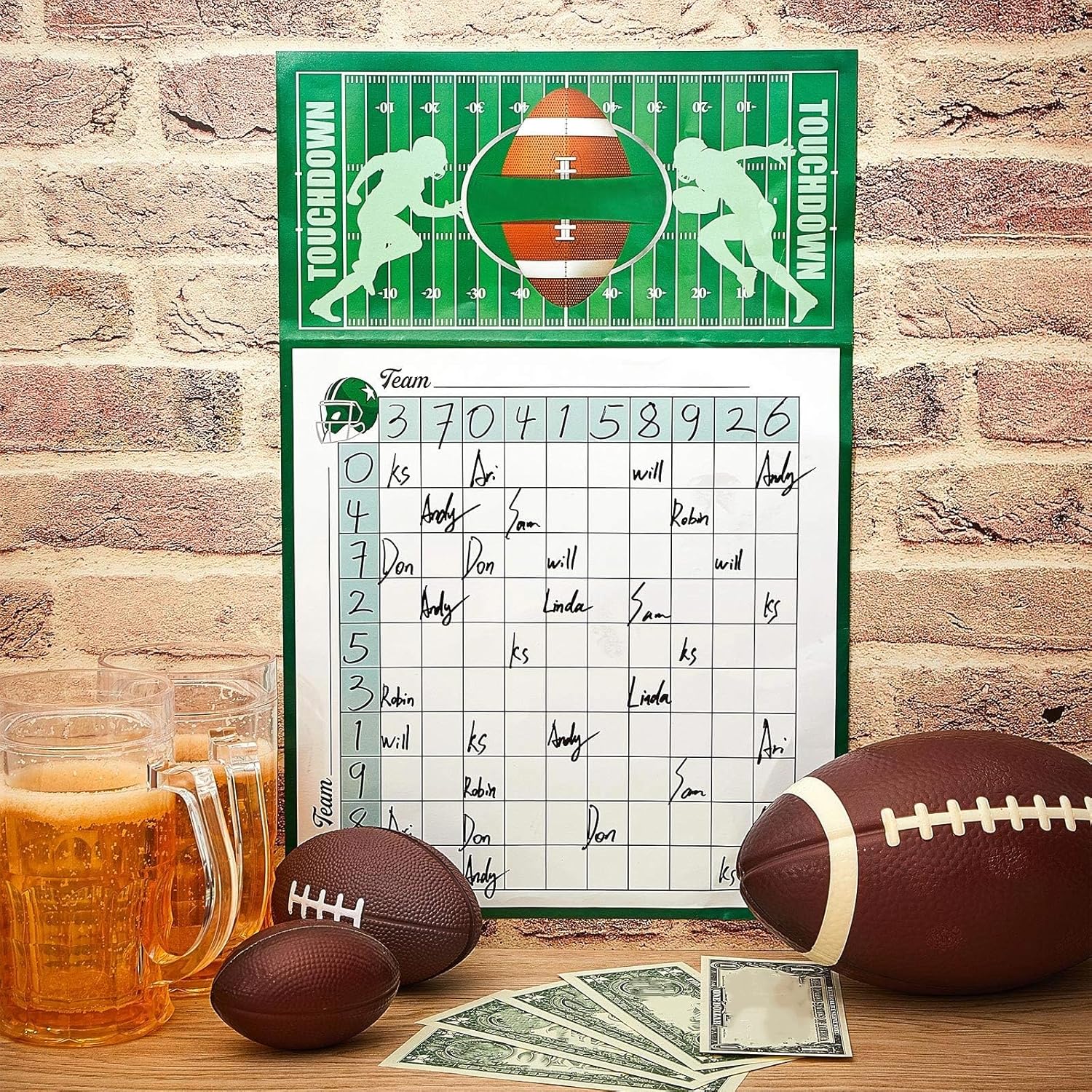 5 Pieces Square Game Sheet Posters Football Game Squares 100 Grids Score Record Posters Football Party Sports Games Decorations For Match Party, 11 X 17 Inches