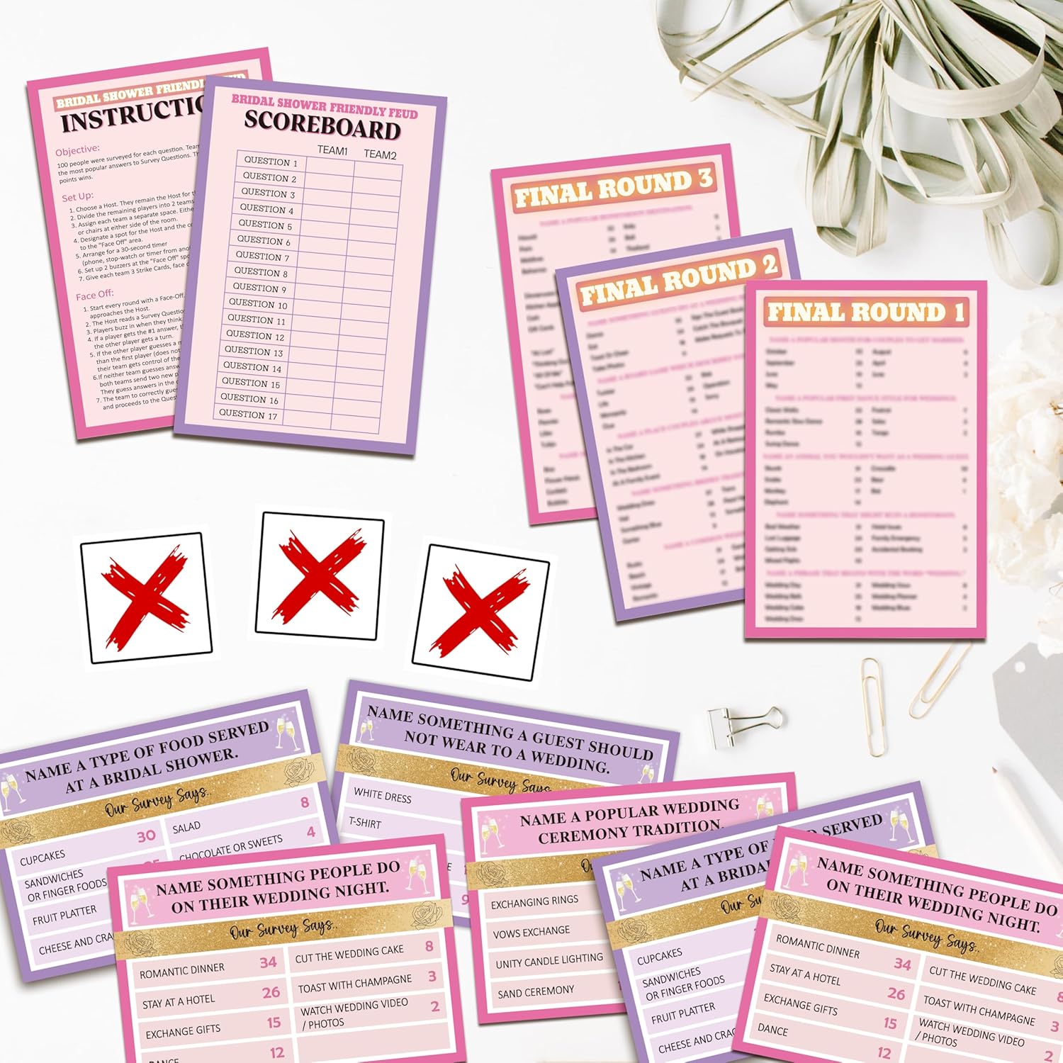 Bridal Shower Friendly Feud Game, Fun Bridal Shower Game Card For Adults, Friendly Feud Quiz For Wedding Shower Engagement Anniversary, Feud Trivia Games Bridal Shower Favor Supplies, 01