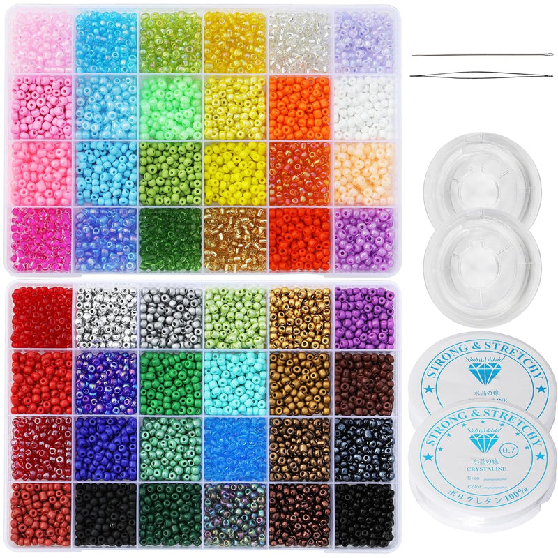 Size 4Mm Glass Seed Beads 48 Colors Total About 6800Pcs,6/0 Small Seed Beads K