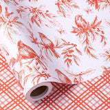 Reversible Christmas Wrapping Paper Roll, Mini Roll, Vintage Red Botanical Bird And Pinecone Design, Red White Plaid Pattern Gift Wrap Paper For Elegant Holiday Gifts, 17 Inches X 32.8 Feet