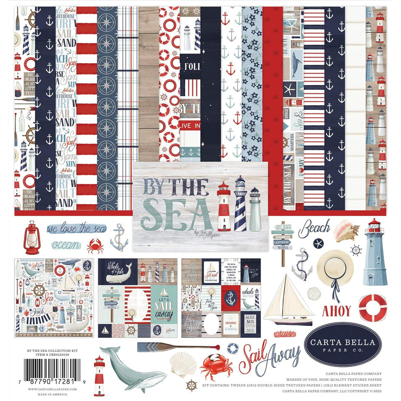 By The Sea Collection Kit Paper, Red, Blue, Navy, Teal, Cream 12-X-12-Inch