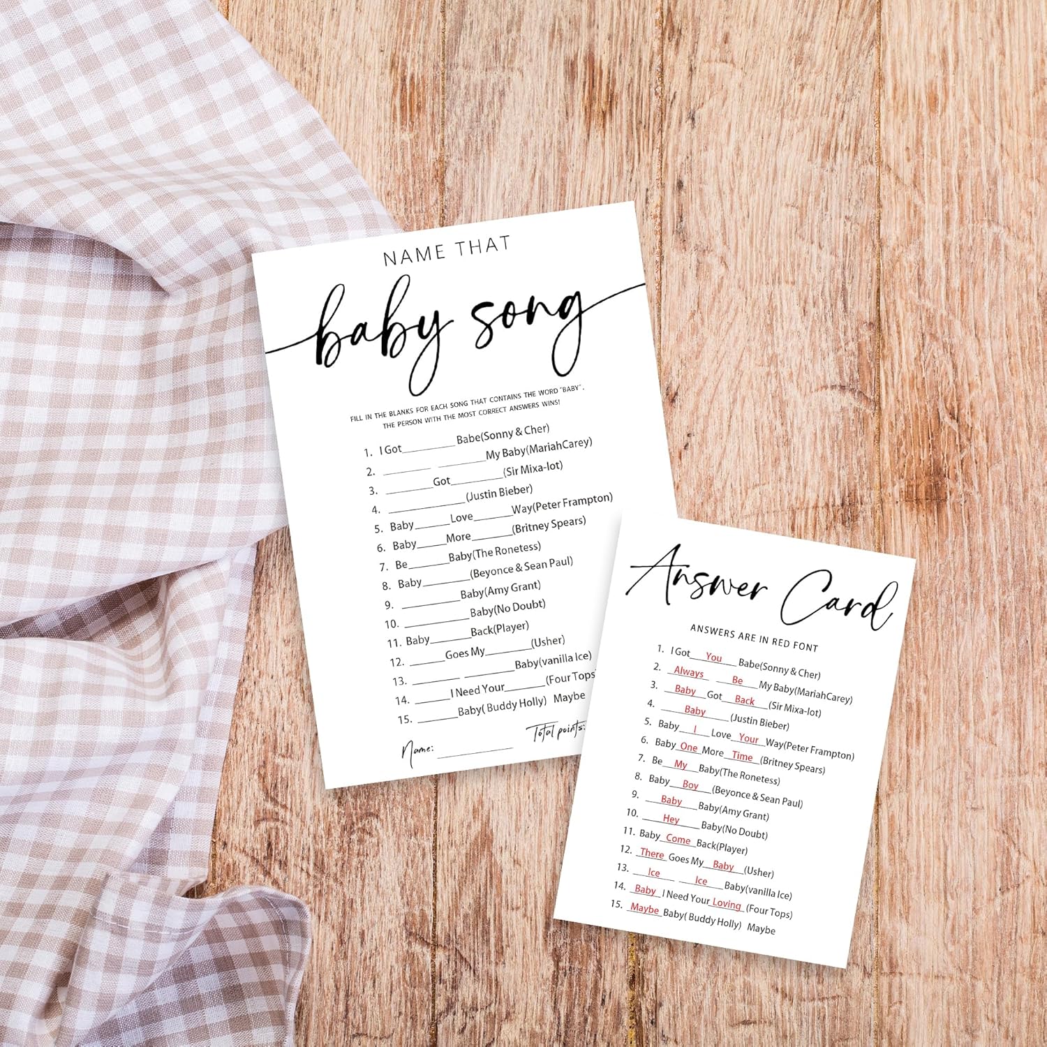 Minimalism White Baby Shower Game Kit - Name That Baby Song - 30 Baby Shower Game Cards With 1 Answer Card For Baby Boy Girl, Gender Reveal Games Baby Announcement Baby Shower Party Favors - B08