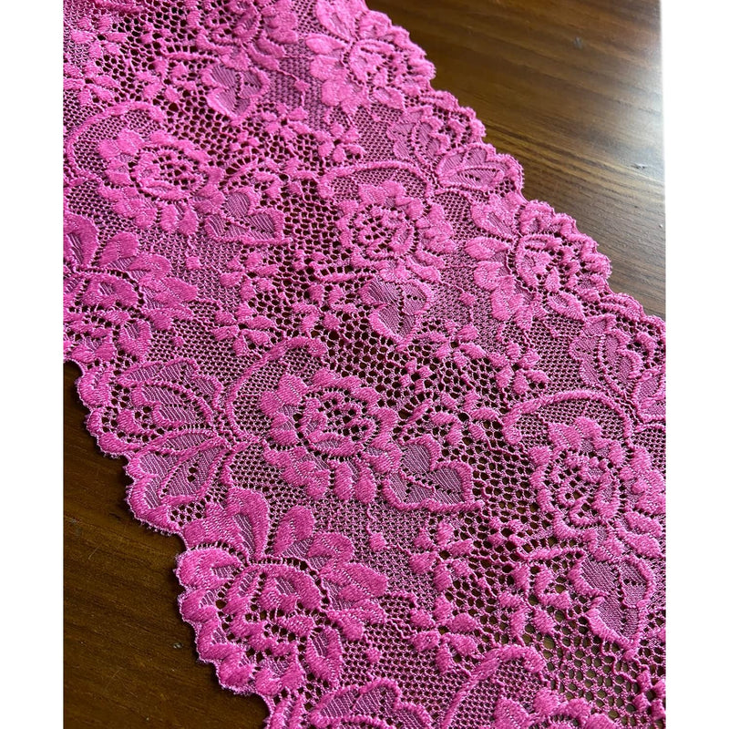 6 Inches Wide Hot Pink Stretch Lace Fabric For Bridal Wedding Decorations, Sew