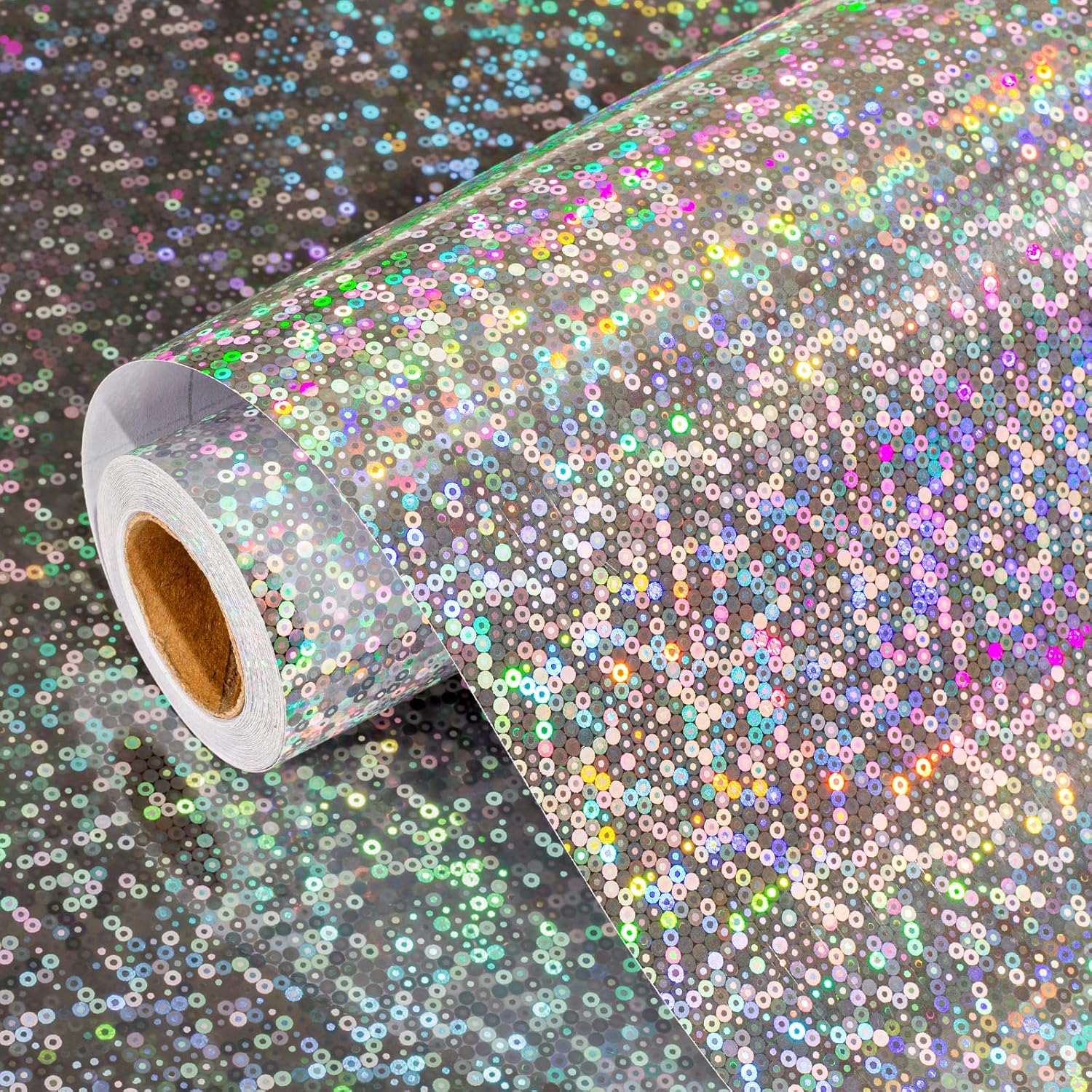 Silver Polka Dot Wrapping Paper Roll -17 In×32.8 Ft 1 Roll Metallic Holographic Foil Gift Wrap For Birthday, Wedding, Baby Shower, Valentine'S Day - 46.5 Sq.Ft.