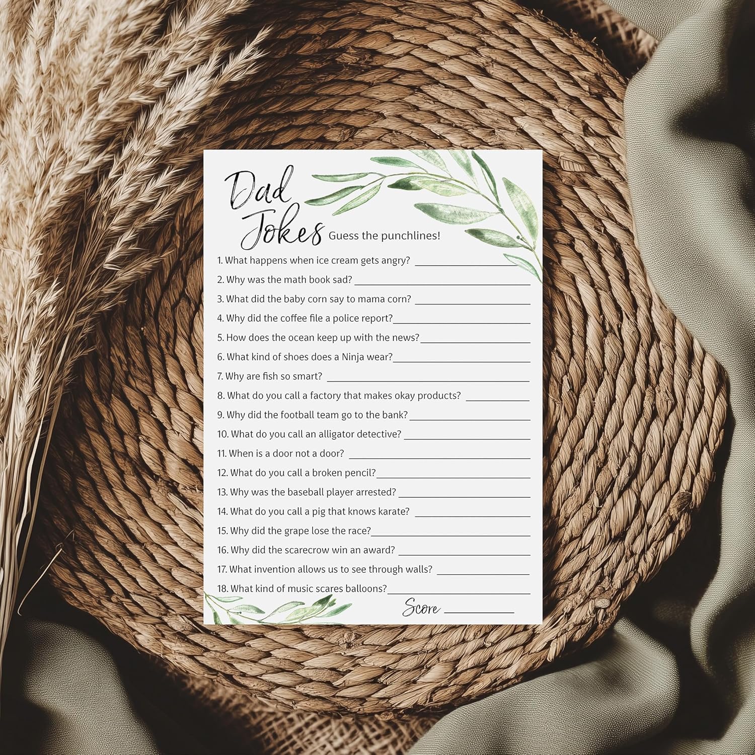 Greenery Dad Jokes Baby Shower Games, Daddy Jokes Shower Trivia Games — Pack Of 25 — Fun Dad Joke Game, Green Gender Neutral Funny Joke Trivia, Sprinkle Gender Reveal Party, Sip See, Birthday G320-Djk