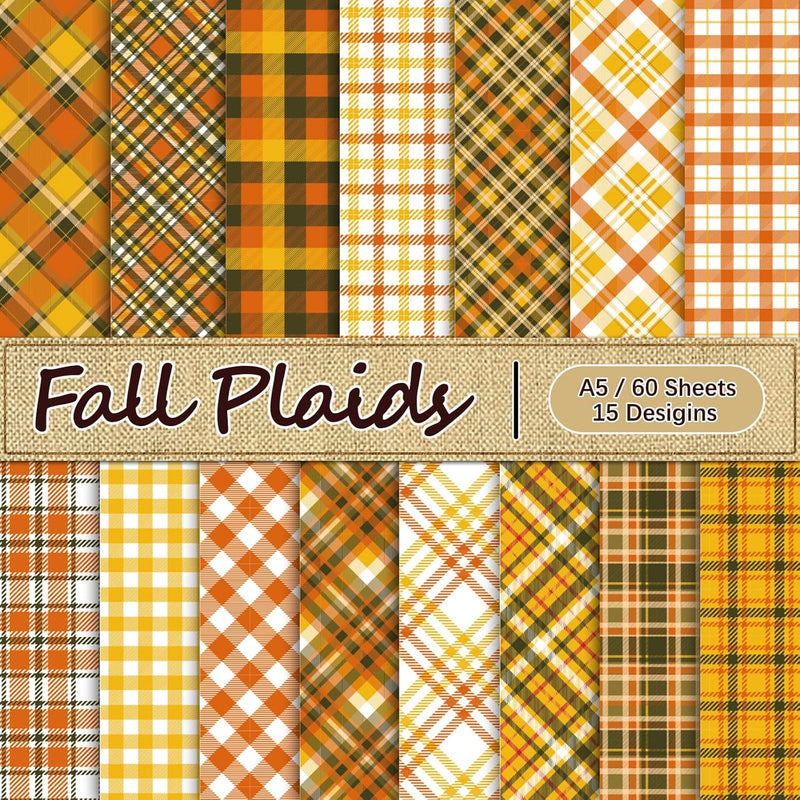 60 Pcs Fall Pattern Paper A5 Autumn Plaid Scrapbook Paper Double Sided