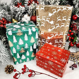 Mini Short Small Christmas Wrapping Paper Roll With Cut Lines On Reverse (17" X 120" Per Roll) - Red Green Gold Gift Wrap With Deer&Snowflake&Tree Design For Holiday, Birthday,Wedding