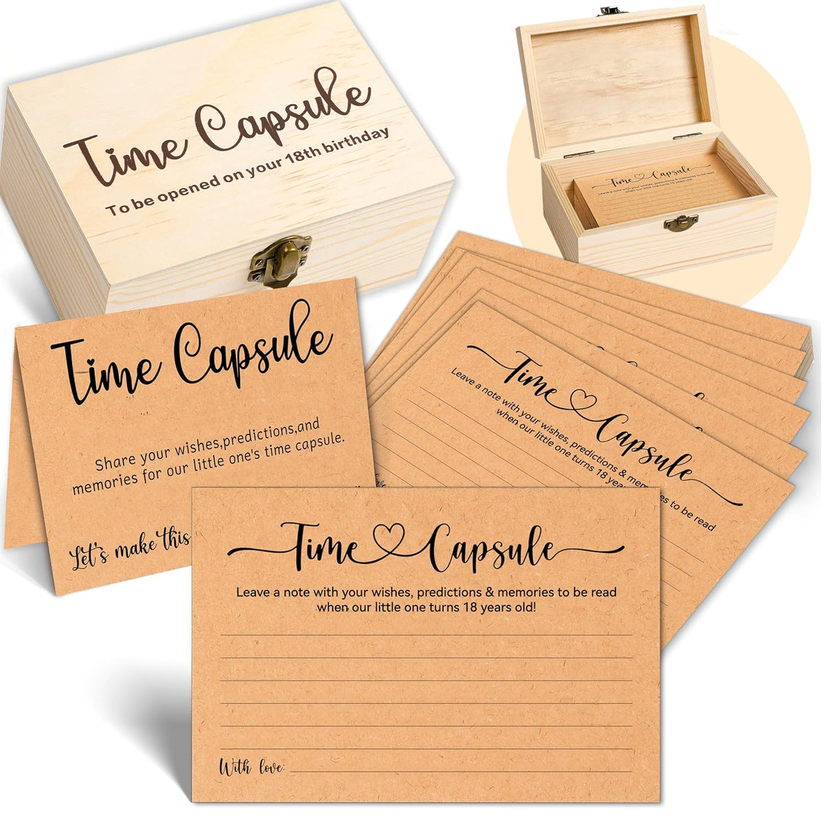 Time Capsule Box 1St Birthday, Baby Time Capsule Kit With 50 Cards, Party Games & Guest Activities, Baby Shower Decor Storage Box, Memorial Blessing Quotes Keepsake Gift