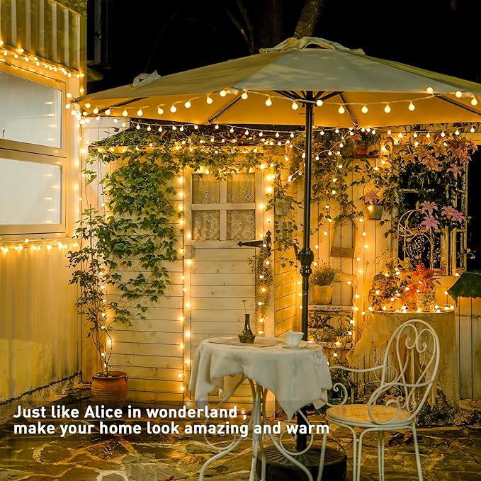 33FT Connectable Globe String Lights 100 LED Warm White Plug In Fairy Lights with Remote 8 Modes for Bedroom Party Decor