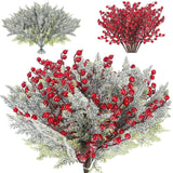 33 Pcs Christmas Snowy Artificial Cedar Picks Stems Berry Branches Set Frosted Faux Cedar Spray Christmas Cedar Red Berry Picks For Holiday Decorations Winter Season Crafts Home Wedding