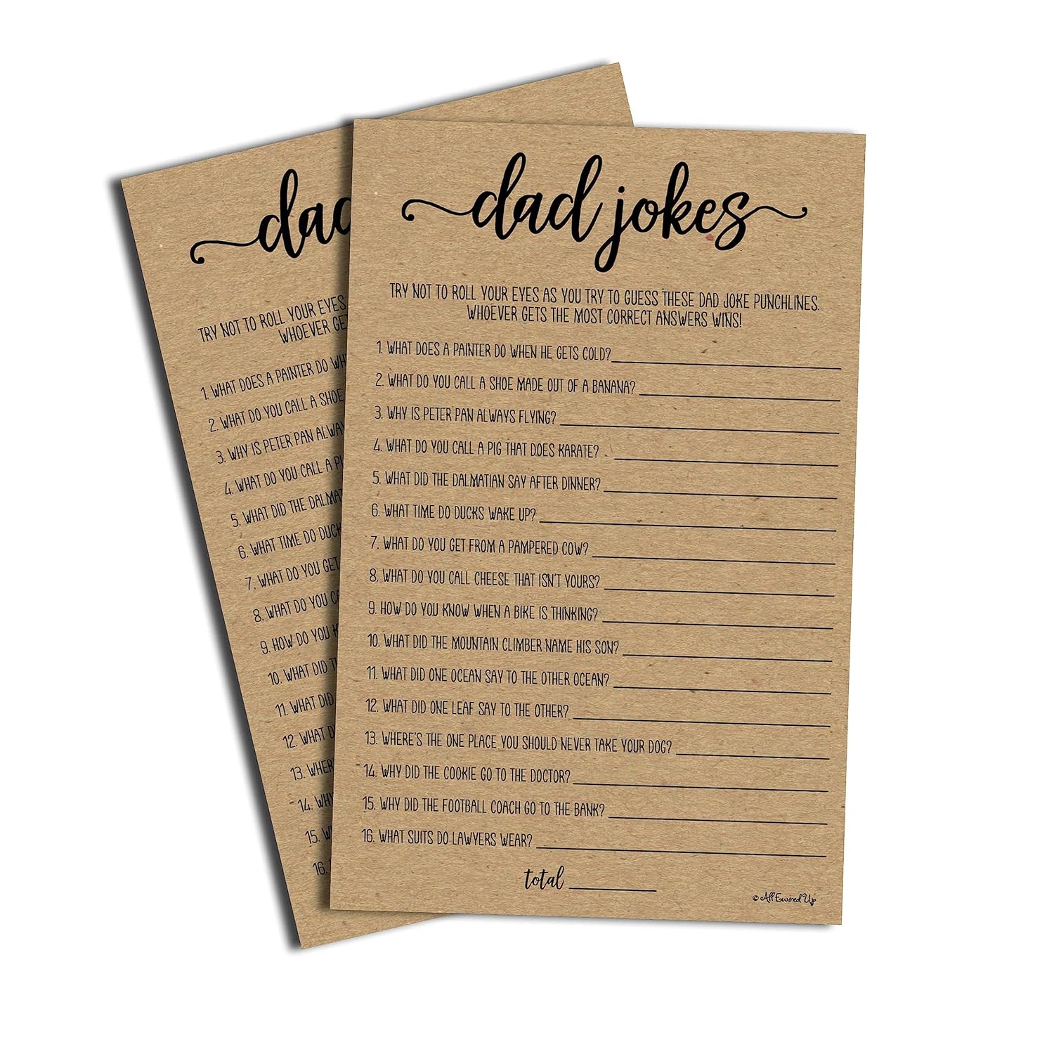 Dad Jokes Game - Kraft (50-Sheets) Rustic Baby Shower, Sprinkle Party Game, Printed Gender Reveal Neutral Co-Ed (Large Size Sheets)