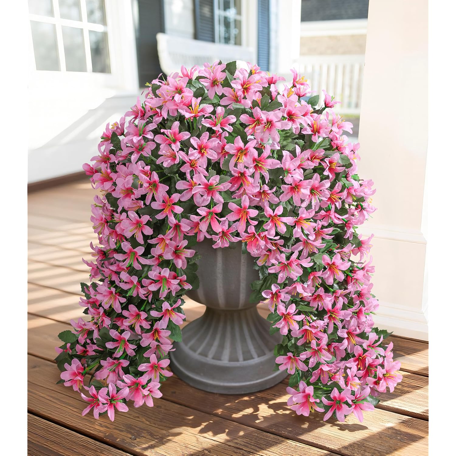 Artificial Fake Hanging Flowers Plants For Outdoors Decoration, Uv Resistant 2Pcs Faux Lily Flower Vines For Home Patio Porch Balcony Garden Yard, Pink