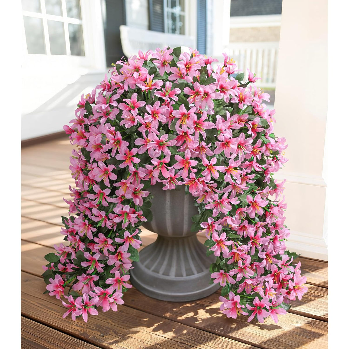 Artificial Fake Hanging Flowers Plants For Outdoors Decoration, Uv Resistant 2Pcs Faux Lily Flower Vines For Home Patio Porch Balcony Garden Yard, Pink