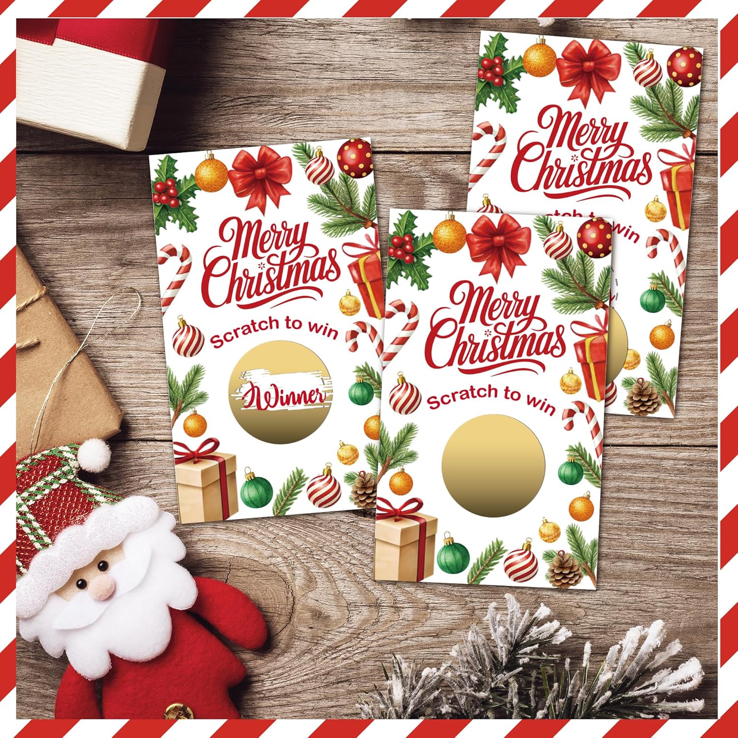 Christmas Party Scratch Off Game Cards, 50Pcs Merry Christmas Scratch To Win Cards, Ice Breaker Game For Families Friends Group Activity, Holiday Birthday Party Supplies(3.5X2.1 Inches)-A06