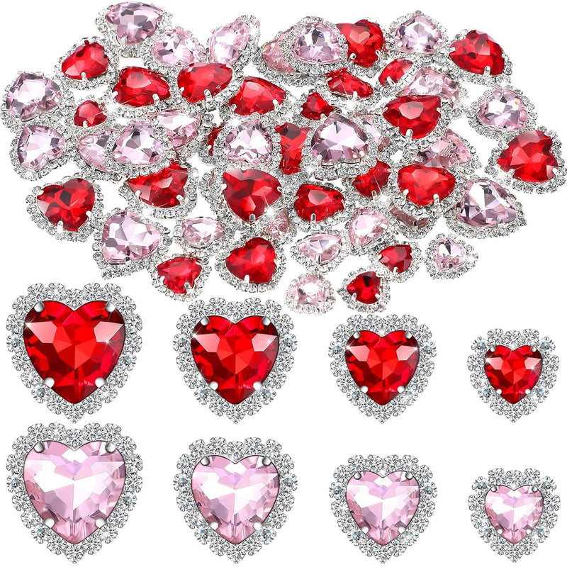 32 Pcs Valentine'S Day Sew On Rhinestone Heart Shape Rhinestones Butto