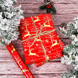 Red Christmas Wrapping Paper Roll - Red Reindeer Holographic Gift Wrap Luxury Metallic Foil Design For Festive Winter Holiday Season - 17In X 16.5Ft