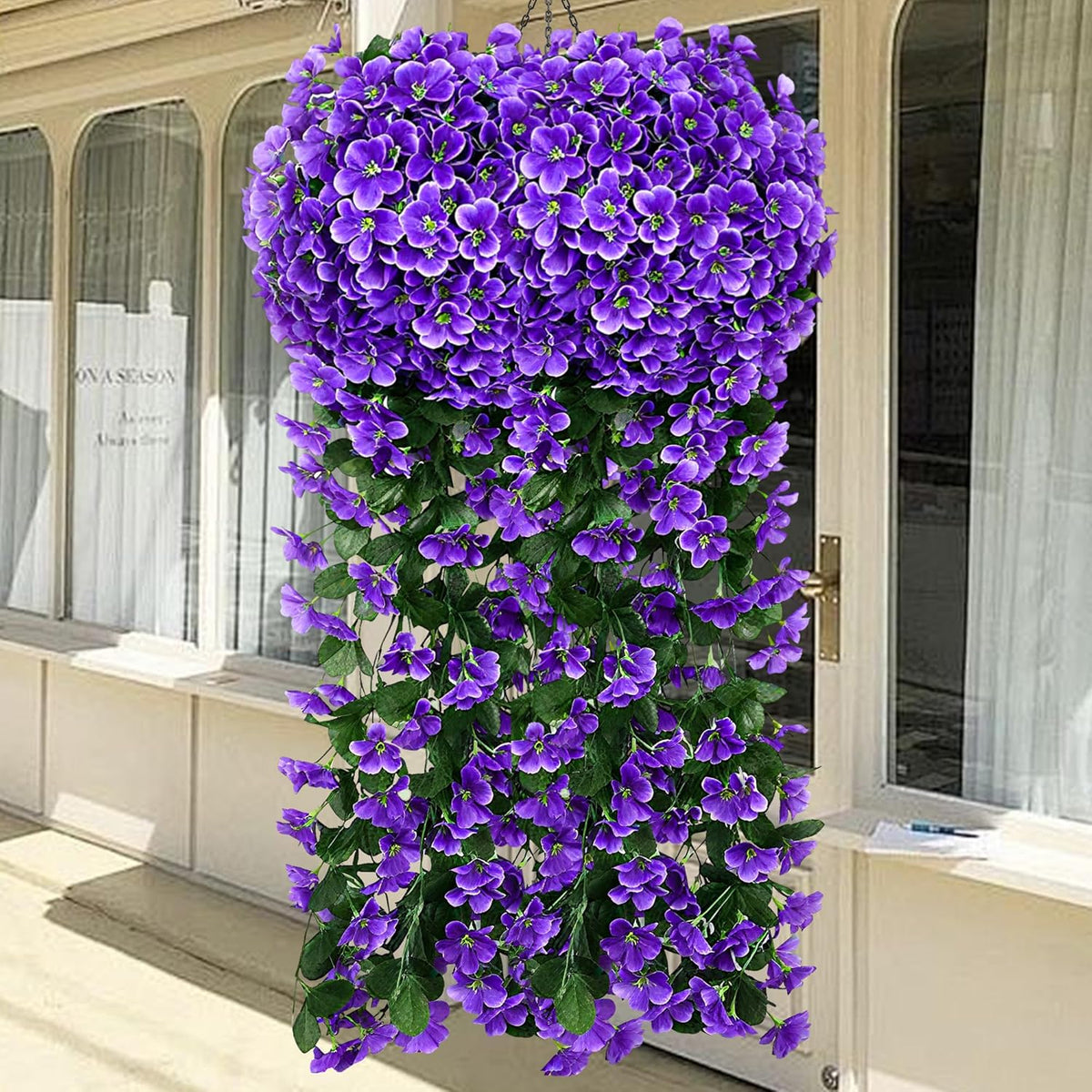 Fake Plants Violet Hanging Plants Artificial Flowers For Outdoors, 2 Pcs Large Bushy Silk Faux Flowers, Look Real Trailing Vines Uv Resistant Plants For Outdoor Planters Home Porch Patio (2 Purple)