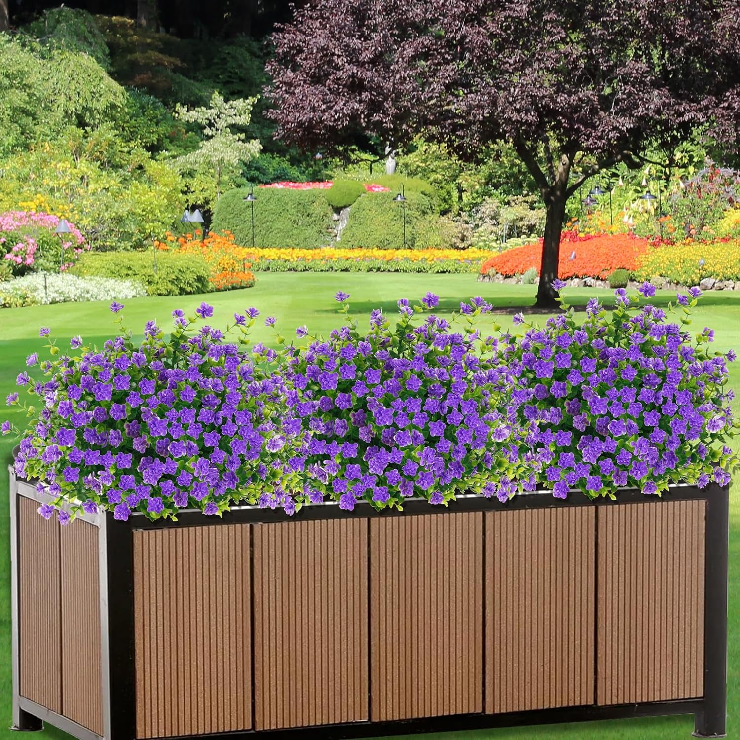 Outdoor Artificial Plants, 12 Pcs Artificial Flowers, Uv Resistant Fake Flowers,Faux Flowers For Outdoor Garden Porch Yard Decor,Bluish Violet