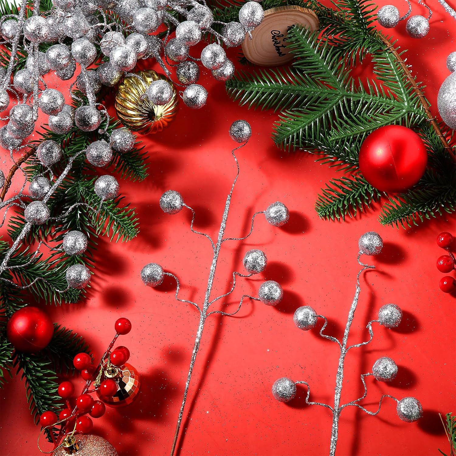 30 Pcs 14 Inch Silver Christmas Tree Picks And Spray Glitter Ball Curly Picks Large Artificial Berry Stems And Sticks For Christmas Tree Decor Holiday Vase Fillers Topper Ornaments