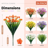 24 Bundles Uv Resistant Artificial Flowers For Outdoors Faux Ferns Fake Plastic Flowers For Spring Home Garden Courtyard Patio Front Porch Decor