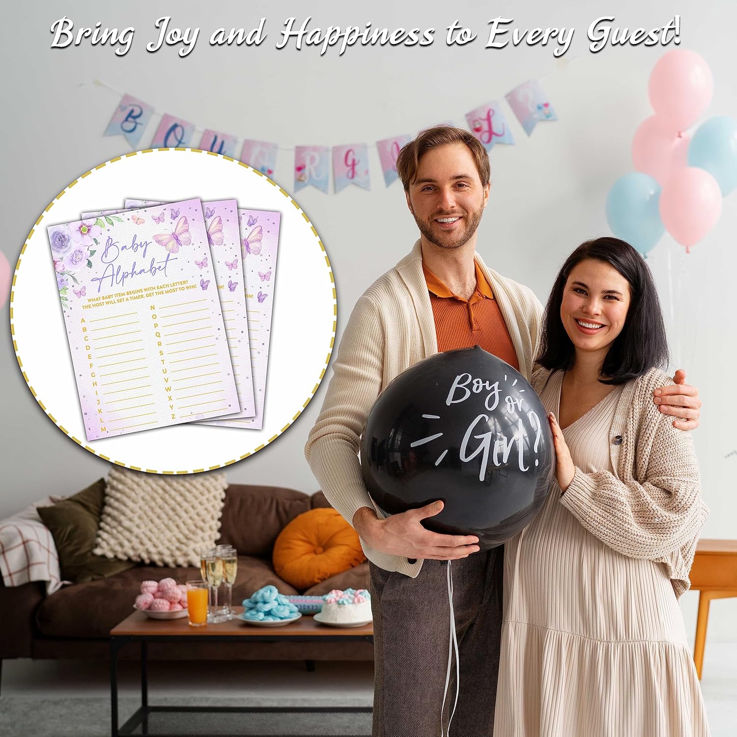 Butterfly Kisses Baby Shower Games, 30 Baby Alphabet Game Cards, Gender Reveal Party Supplies Favors (5"X7") - B09