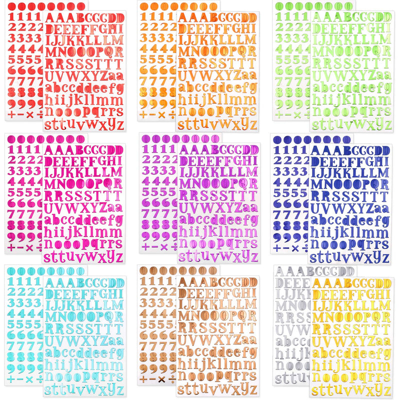 18 Sheets Colorful Number And Letter Alphabet Sticker Self Adhesive Pu Shiny S