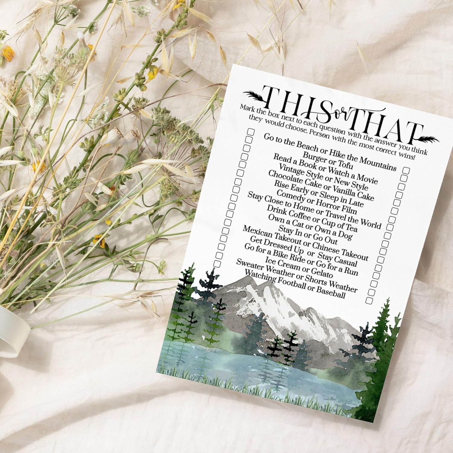 Adventure Bridal Shower Games Would She Rather - 25 Card Pack - Fun This Or That Game For Graduation Parties, Rehearsal Dinners & Birthdays - Mountain Design