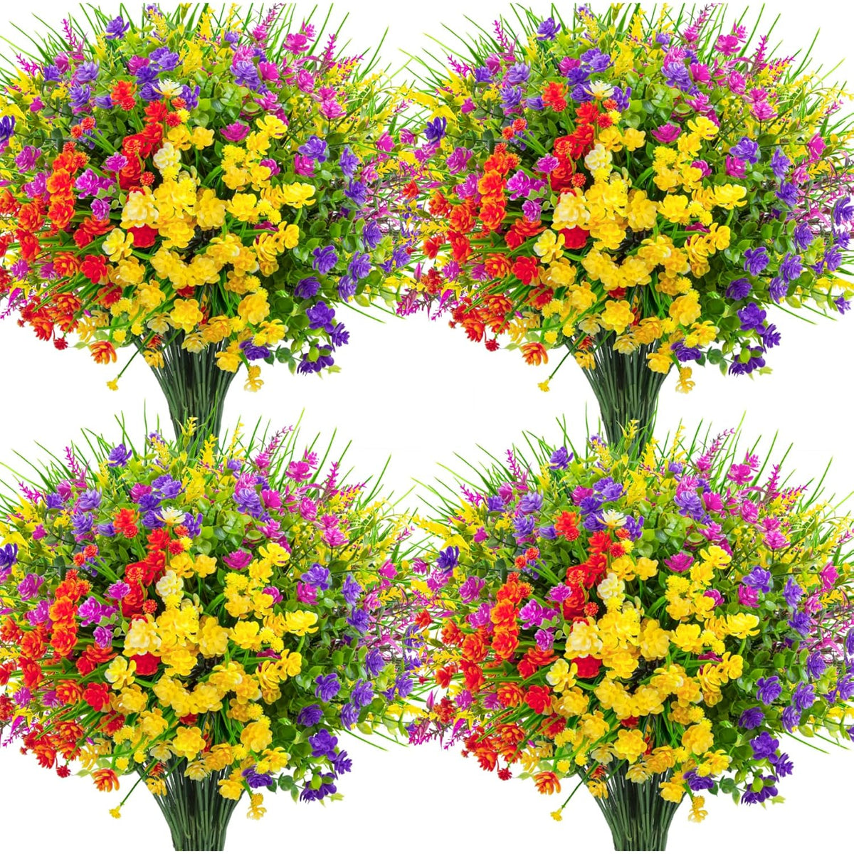 16 Bundles Artificial Flowers For Outdoors Fake Plastic Plants Faux Shrubs Greenery Wheat Grass Uv Resistant For Spring Summer Garden Patio Window Box Office Table Kitchen Home Decoration