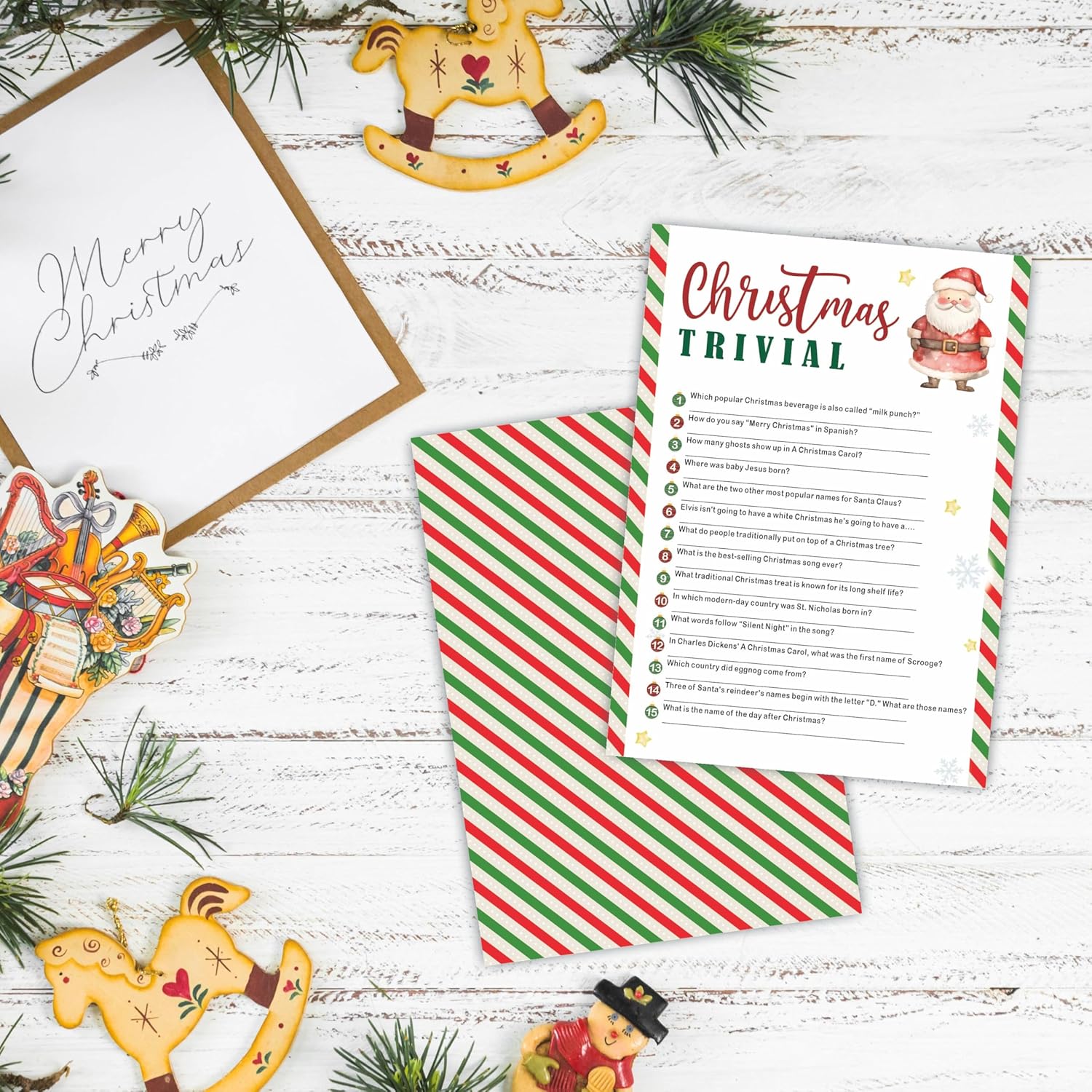 30 Pack Christmas Party Game Cards - Christmas Trivial - Cute Santa Design Fun Xmas Games Activity For Office Groups, Festive Events Xmas Party Decorations (5" X 7",With One Answer Cards) - A05