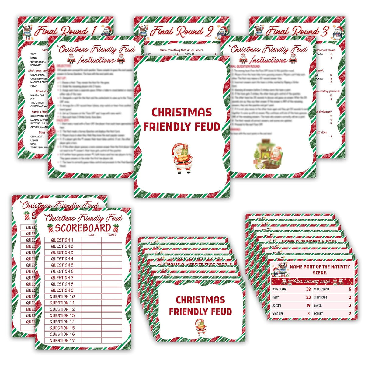 Christmas Friendly Feud Game, Funny Christmas Party Games, Friendly Feud Trivia Quiz For Family, Winter Xmas Holiday Party Supplies For Adults -10