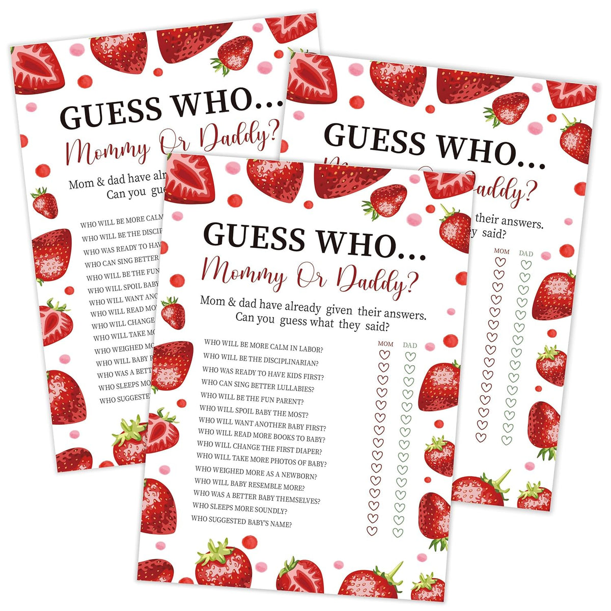 Strawberry Guess Who Mommy Or Daddy Game, Baby Shower Game, Pack Of 30 Game Cards, Gender Neutral Boy Or Girl, Fun Baby Game And Activity - Fa17