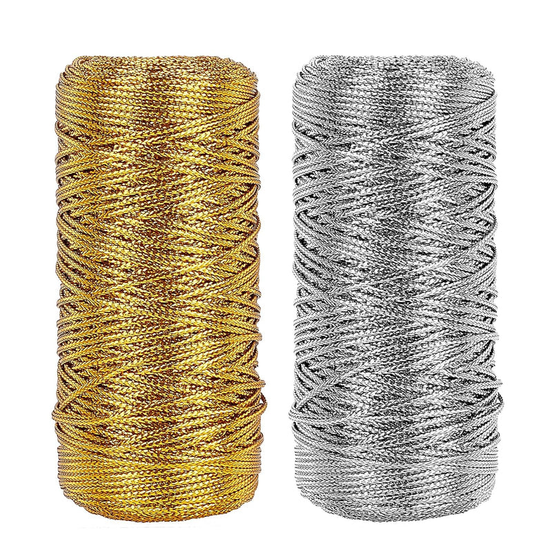 218 Yard Metallic Thread Cord, 1.5Mm Gold And Silver Tinsel String Non-Stretch