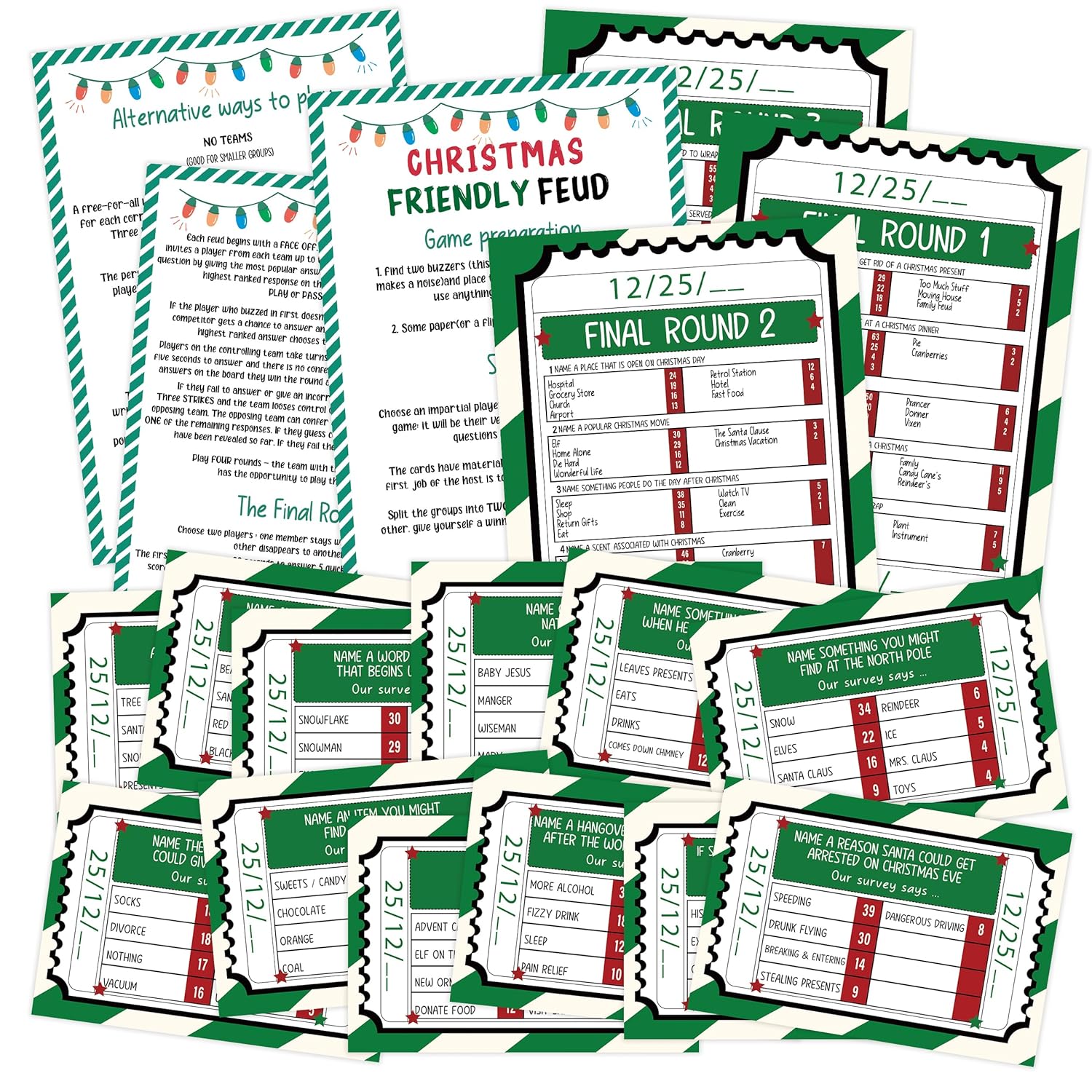 Christmas Party Games - Shower Game, Fall Winter & Christmas Friendly Feud, Family Feud Questions & Game For Adults, Games Cards & Party Decoration