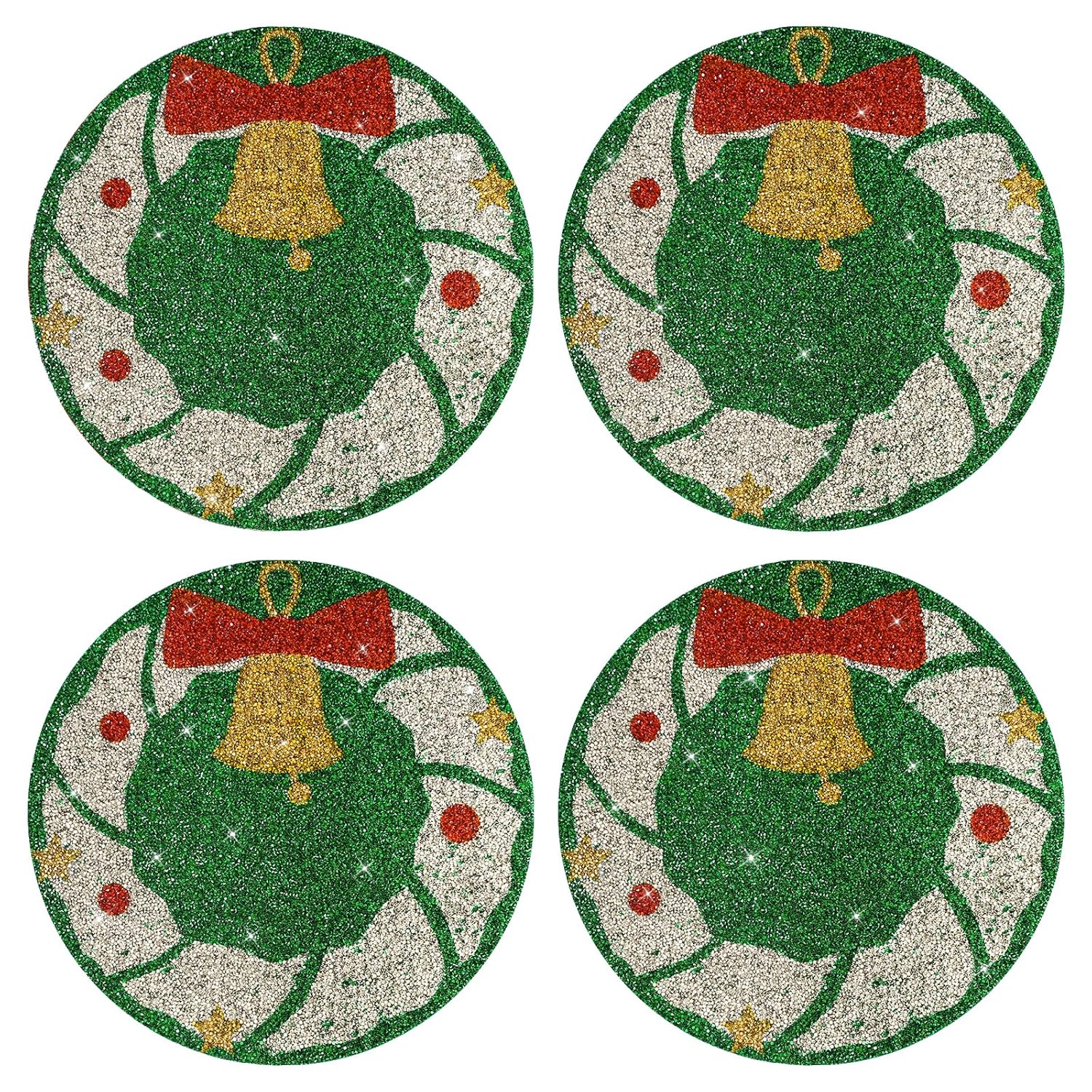 Christmas Placemats Set Of 4 Green Wreath Crushed Rhinestones Winter Xmas Glitter Decoration Table Mats For Christmas Holiday New Year Centerpiece Kitchen Table Party Tableware Decor 15 Inches