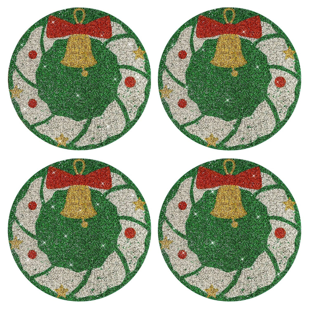 Christmas Placemats Set Of 4 Green Wreath Crushed Rhinestones Winter Xmas Glitter Decoration Table Mats For Christmas Holiday New Year Centerpiece Kitchen Table Party Tableware Decor 15 Inches