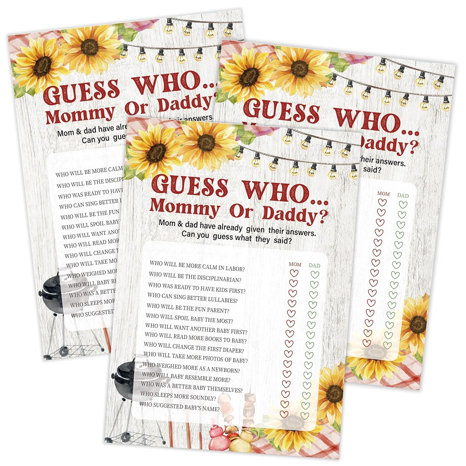 Bbq Guess Who Mommy Or Daddy Game, Baby Shower Games, Pack Of 30 Game Cards, Gender Neutral Boy Or Girl - Fa23