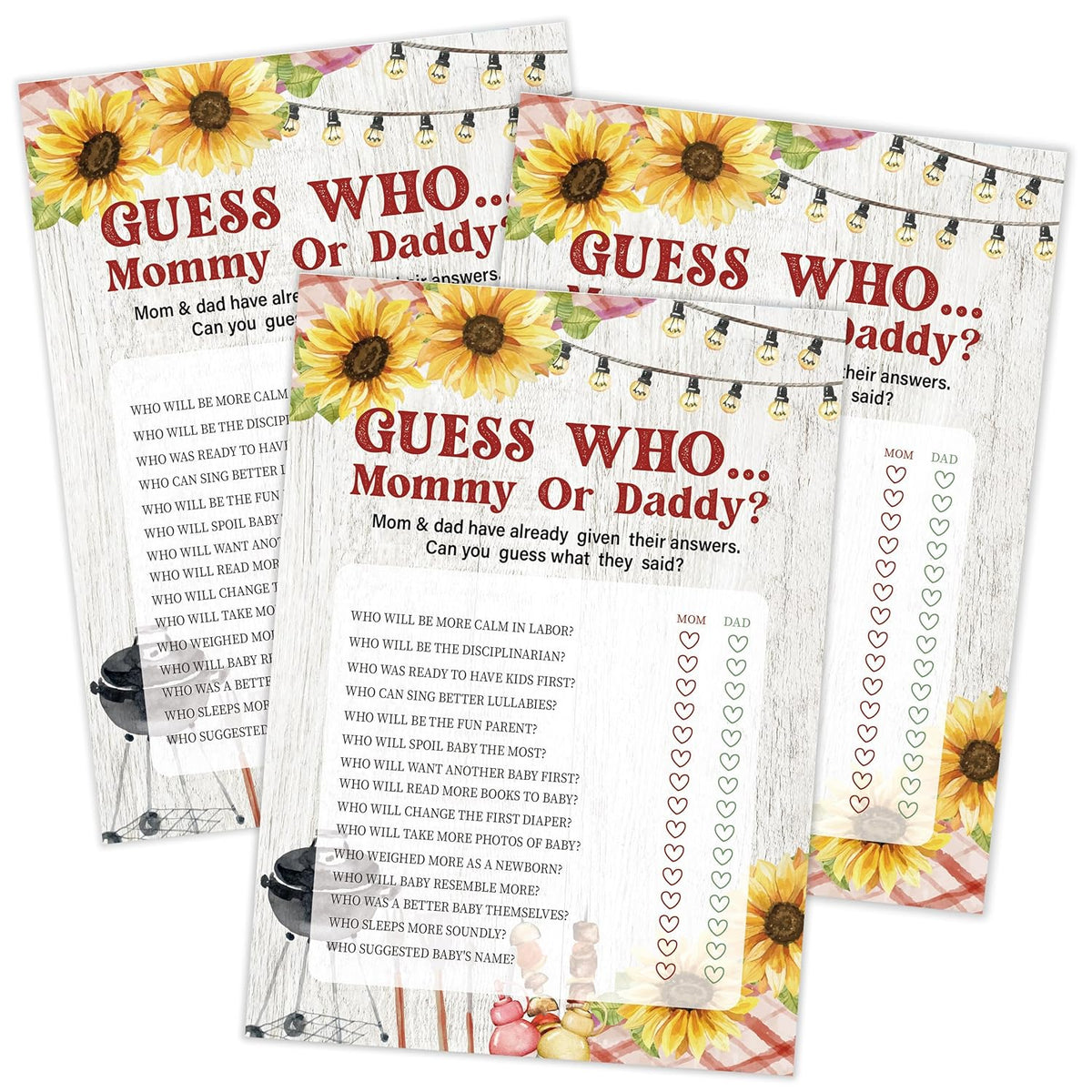 Bbq Guess Who Mommy Or Daddy Game, Baby Shower Games, Pack Of 30 Game Cards, Gender Neutral Boy Or Girl - Fa23