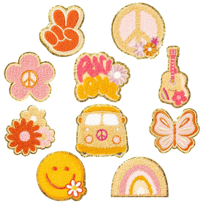 10Pcs Hippie Retro Chenille Iron On Patches, Kids Iron On Knee Patches