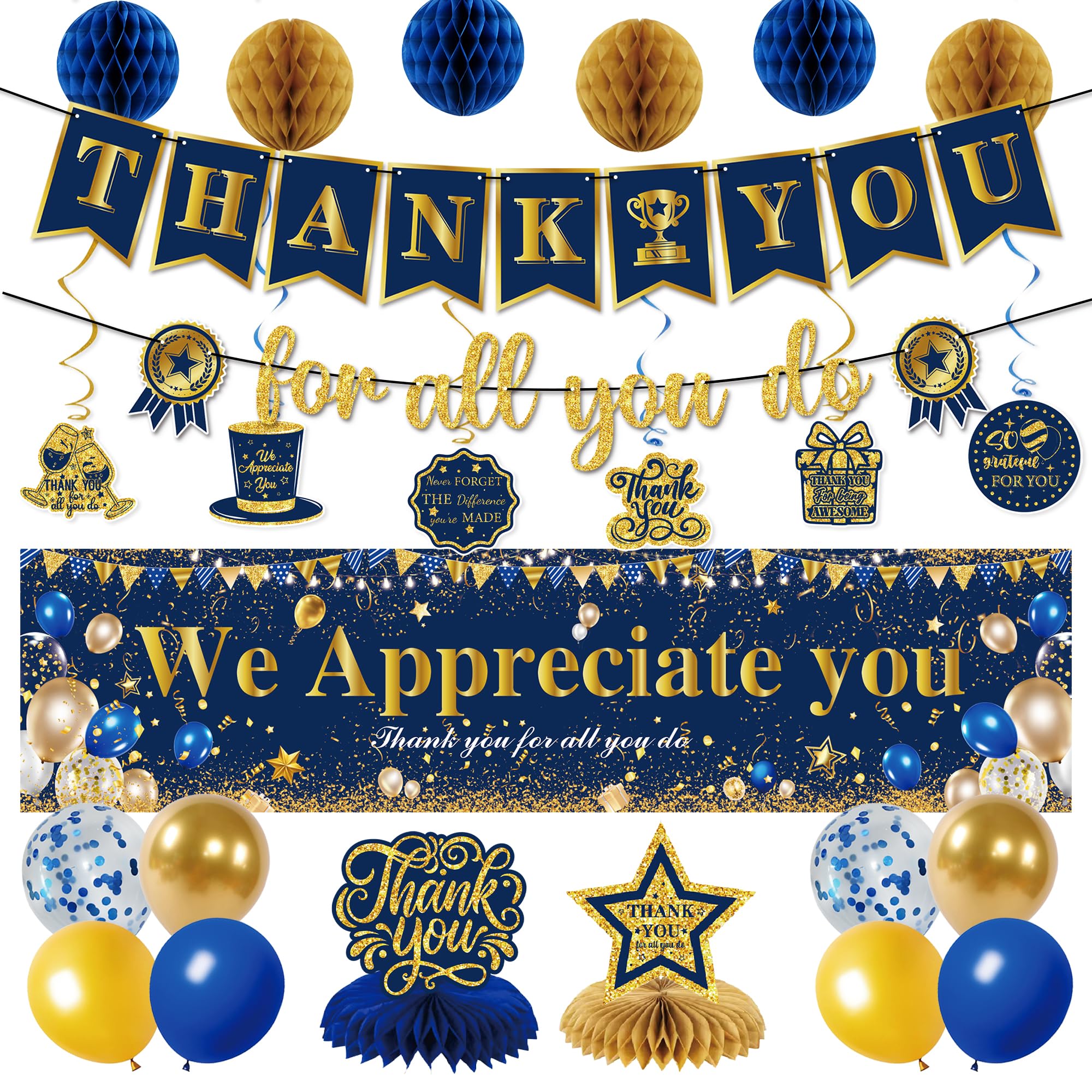 Blue Gold We Appreciate You Party Decorations Men Women Yard Sign